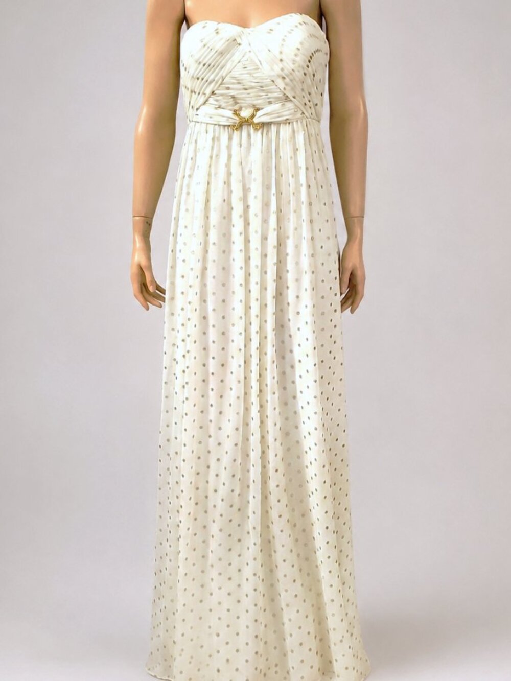 Ivanka Trump Ivory Gold Polka Dot Strapless Maxi Dress 8 NWT $229 Glam